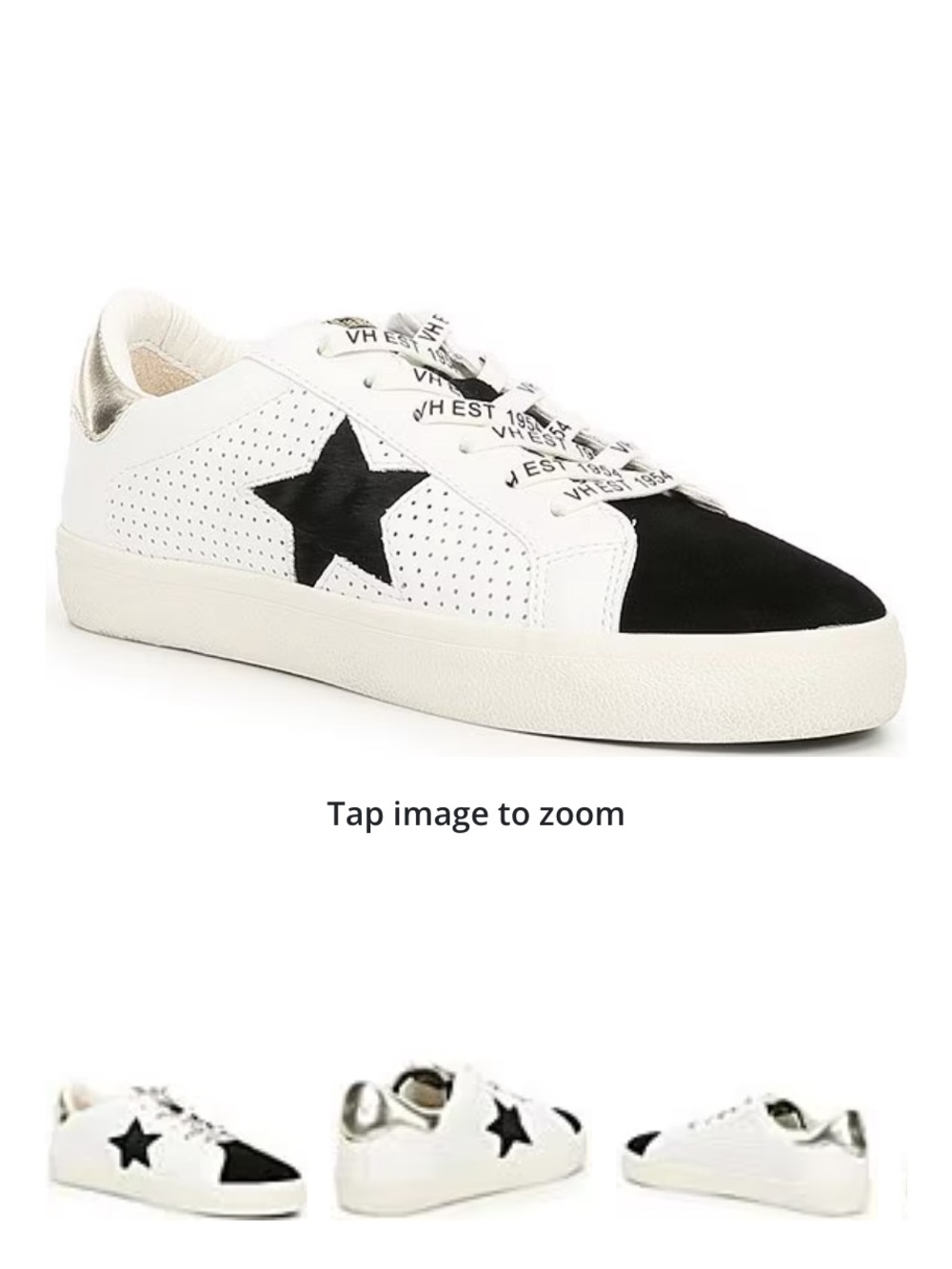 Vintage Havana White Sneakers with Black Star and Metallic Heel - Picture 2 of 7